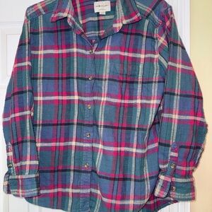 American Eagle Boyfriend Fit Plaid Flannel Shirt Women XS Teal Pink Button Down
